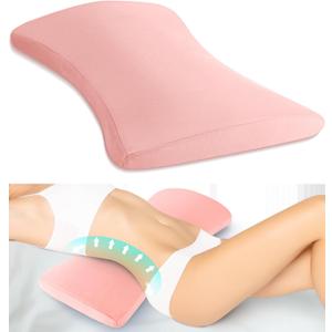 Lumbar Support Pillow for Bed Relief Back Pain: Lower Back Pillow for Sleeping - Memory Foam Waist Pillow - Back Wedge Bolster Pillow for Side, Back&Stomach Sleepers - Bed Rest Pillow for Car, Sofa (60x26x5.5 cm, Pink)