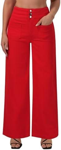 roswear Wide Leg Jeans Woman High Waist Stretchy Loose Denim Pants, Red, Medium