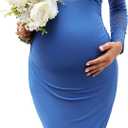 AISWI 2024 Maternity Cocktail Dress Mesh Wrap Bodycon Baby Shower Wedding Guest Pregnancy Shoot Fall Long Sleeves V Neck, Blue, Large