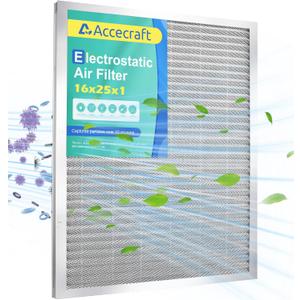 16x25x1 Electrostatic Air Filter, Washable & Reusable Aluminum AC/HVAC Furnace Filter, MERV 8, Lasts a Lifetime, Healthier Home or Office(Actual Size: 15.5"x24.65"x0.86")