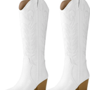 Arromic Cowboy Boots for Women Comfortable Womens Embroidered Western Cowgirl Knee High Boots Pointed Toe Zipper Chunky Heel Country Outfit Retro Tall Boots, Size 9