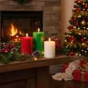 3 Pcs Flameless Candles Battery Operated Wax LED Flickering Flameless Pillar Candles with Remote for Halloween Christmas Home Wedding Autumn Decor(White,Red,Green)