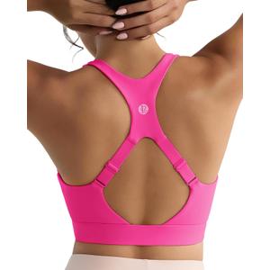 RUNNING GIRL Adjustable Straps High Impact Sports Bra for Women,High Support Workout Sports Bras with Sewn in Pads (Pink, M)