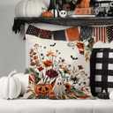 RABUSOFA Halloween Pillow Covers 20x20 inch Set of 2 Pumpkin Ghost Bat Decorative Throw Pillow Horror Floral Wildflowers Couch Cushion Case Decorations for Sofa Bedroom Living Room Home Decor (Multicolor)