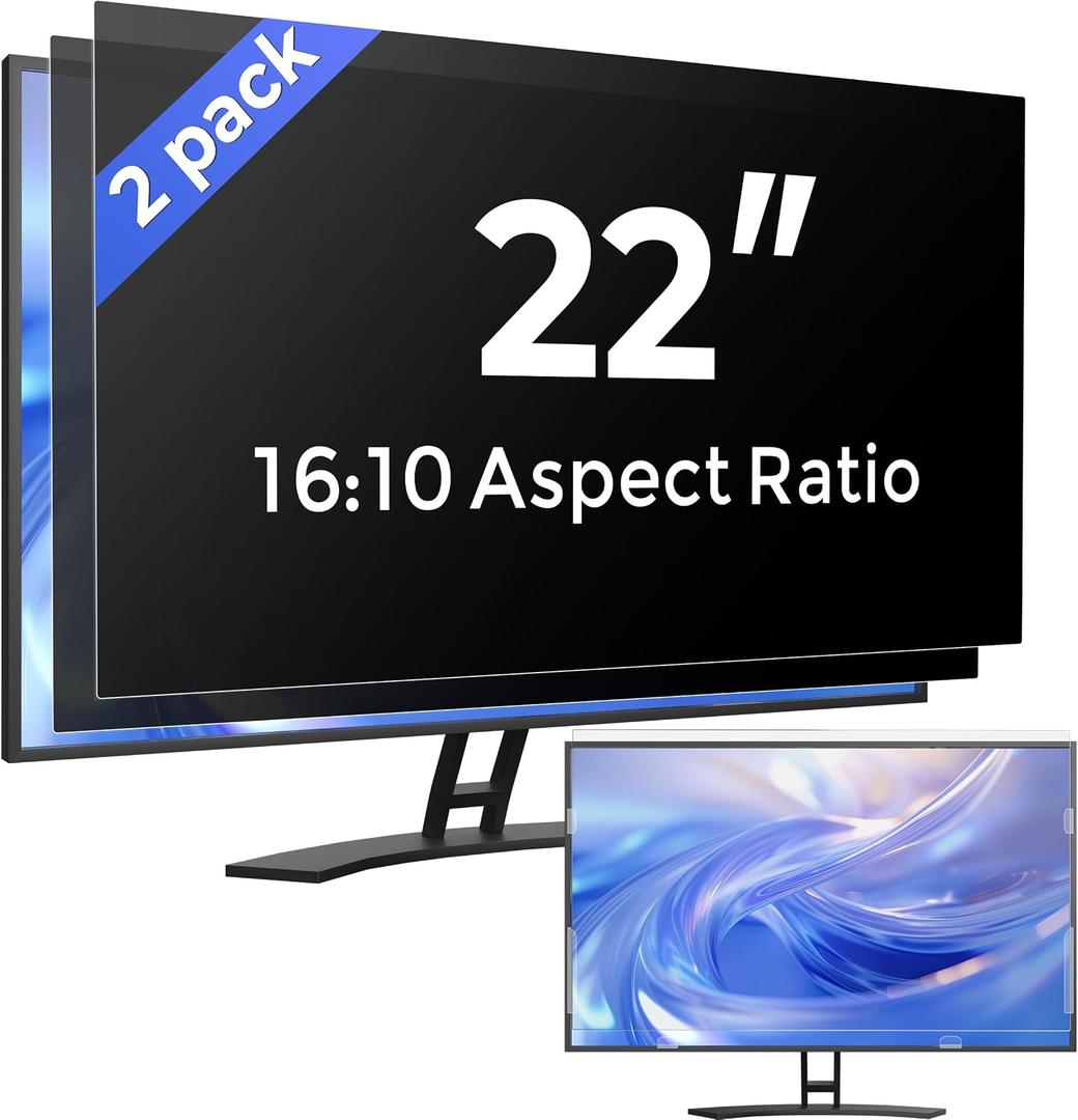 [2 Pack] 22 Inch Computer Privacy Screen Filter for Monitor 16:10 Aspect Ratio, Eye Protection Anti Blue Light Privacy Shield and Anti-Glare Protector, 22inch Removable Anti-Scratch 22in Protector Film