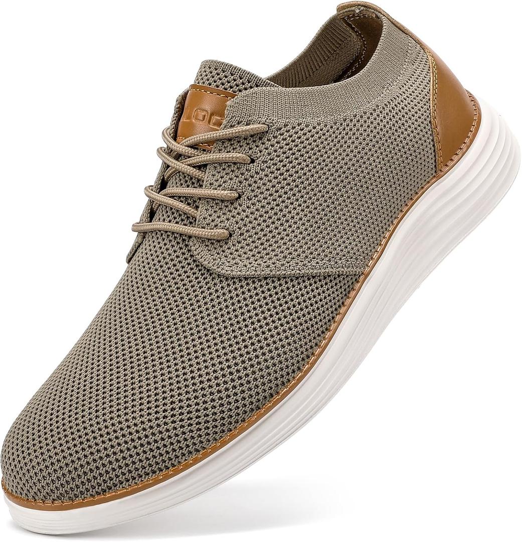 VILOCY Men's Fashion Dress Sneakers Casual Walking Shoes Business Oxfords Comfortable Breathable Lightweight Tennis (10 Wide, Khaki)