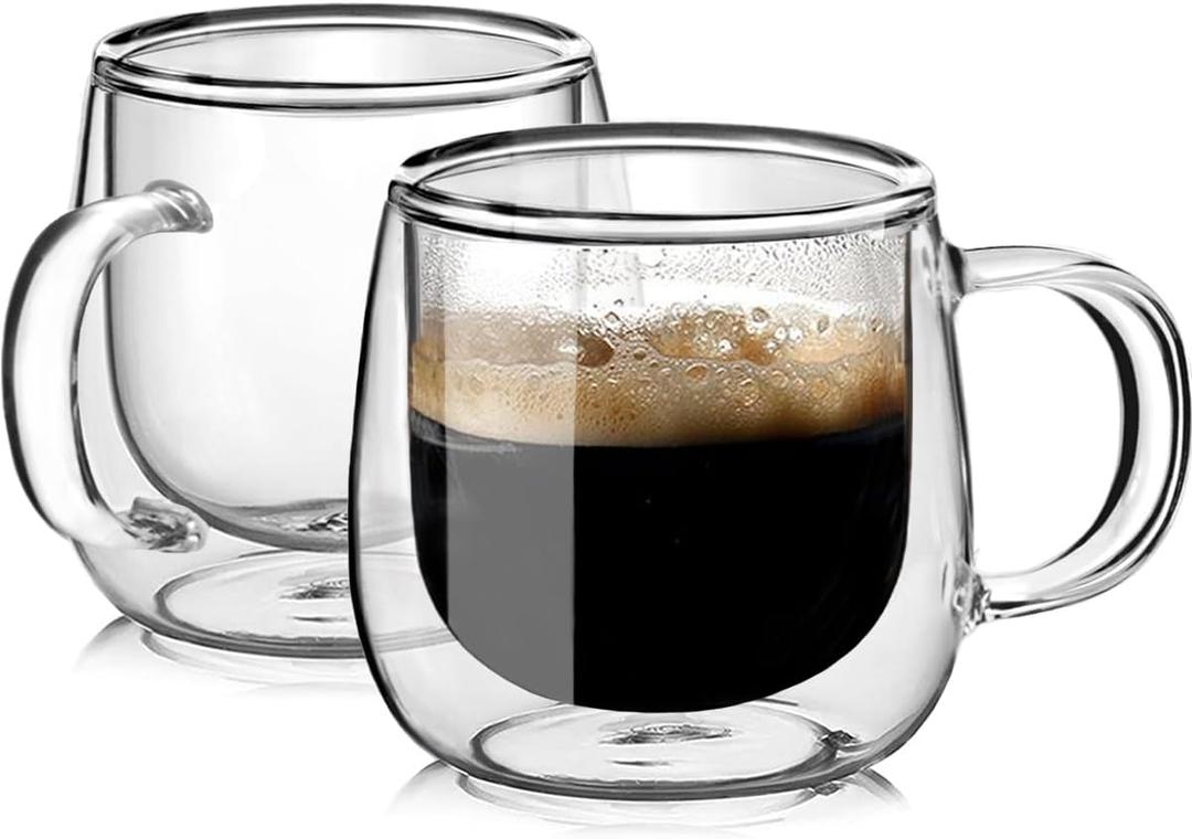 Large Double Walled Glass Coffee Mugs Beer Cups 24oz set of 2, Insulated Clear Borosilicate Glass Tea Lemonade Cups with Handle