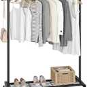 Sywhitta Clothing Rack on Wheels with Mesh Storage Shelf & Sturdy Metal Frame, Rolling Garment Rack for Hanging Clothes, Coats, Skirts, 39.76" L x 16" W x 64.56" H,Black