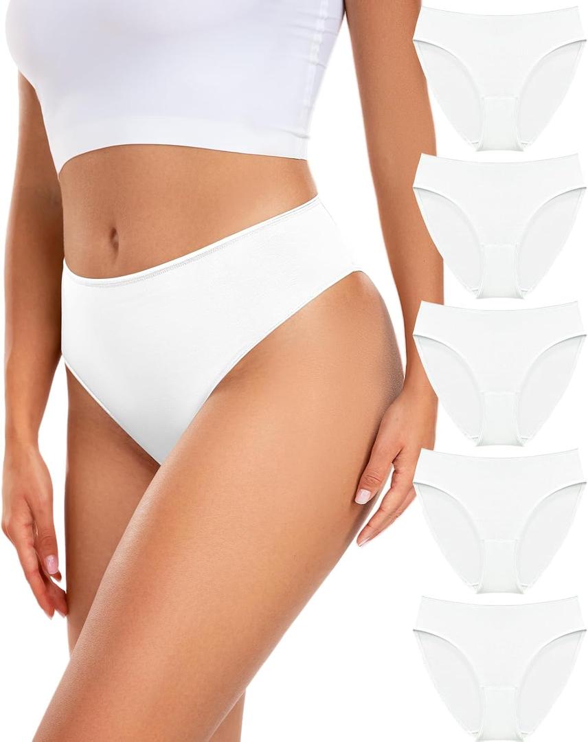 RHYFF Womens Underwear Cotton High Cut Panties Comfort Bikini Panty Stretch Hipster Underpants Breathable Ladies Briefs Small (White)