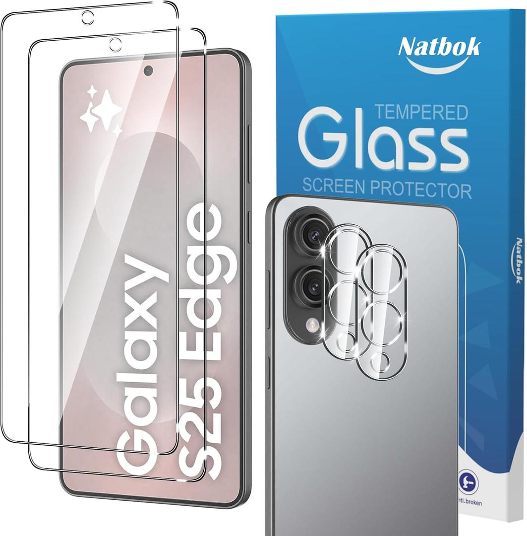3 x 2+2 Pack for Samsung Galaxy S25 Edge Screen Protector with Camera Lens Protector,Full Coverage 9H Tempered Glass Film,HD Clear Scratch Resistant,Bubble-Free for Galaxy S25 Edge Screen Protector