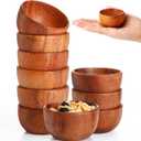 Skylety 10 Pcs Acacia Wooden Bowls Small Calabash Bowls Round Wood Salad Hand Carved Calabash Dip Tray for Serving Popcorn Pasta Coconut Nuts Sauce Appetizers Home Kitchen (2.2 Inch)