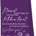Voatok Purple Floral Nana Kitchen Towels, Nana Gifts for Christmas Birthday from Grandkids Hand Towels, Best Grandma Gifts from Granddaughters Grandsons Dish Tea Towels for Kitchen, 16x24 Inches