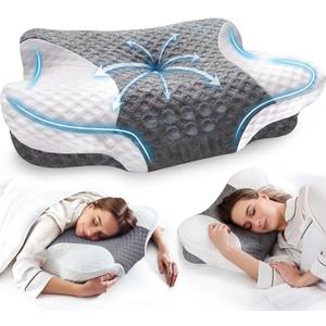 Cervical Neck Pillows with Memory Foam - Neck Pillows for Pain Relief Contour Memory Foam Pillows Ergonomic Neck Support - Adjustable Orthopedic Bed Pillows with Breathable Pillowcase for Sleeping