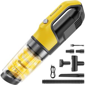 Handheld Vacuum Cordless 1.1 Pounds Car Vac 10000PA Hand Held Vacuums 4-in-1 Hand Vac Cordless Rechargeable HEPA Filter Large Capacity Dust Cup for Car Office Home Pets Hair (Yellow)