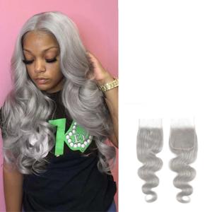 Brazilian Body Wave Human Hair Bundles with Closure (10 12 14+8Closure) Grey Human Hair 1 Bundles with Free Part Closure 100% Remy Human Hair Bundles with 4x4 Closure