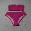 OYOANGLE Women's 2 Piece Strapless Swimsuit High Waisted Smocked Bandeau Bathing Suit (Hot Pink), Small