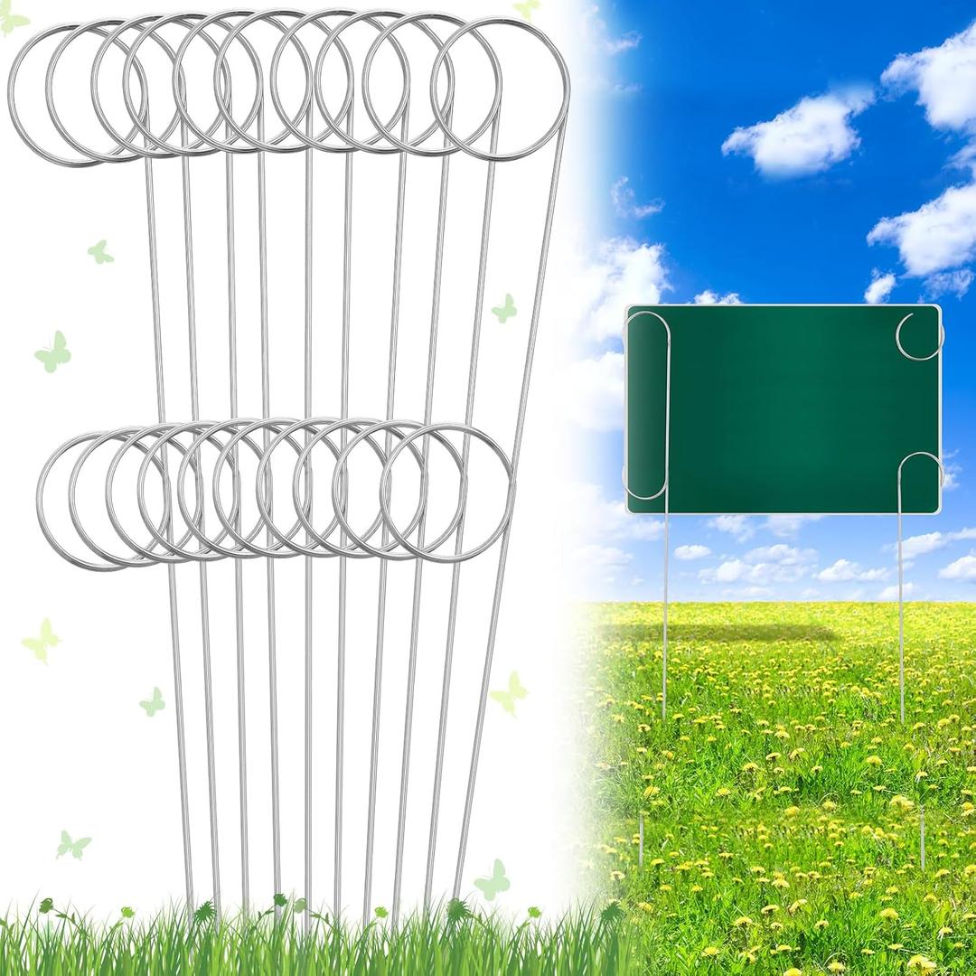 Kathfly 10 Pcs 28 Inch Yard Sign Stakes Heavy Duty 65mn Galvanized Steel Sign Holder Pigtail Stakes Stand for Advertising Board Garage Sale