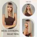 PARK YUN 18 Inch Light Blonde Bob Wig with Dark Roots Straight Bob Cut Wig for Women Synthetic Shoulder Length Wigs with Bangs Heat Resistant Daily Party Cosplay
