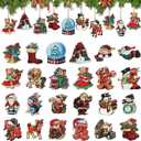48Pcs Christmas Wooden Ornaments Vintage Christmas Hanging Ornaments Decorations for Xmas Tree Farmhouse Wreaths Wood Cutouts Tags with Ropes Holiday Winter Decoration
