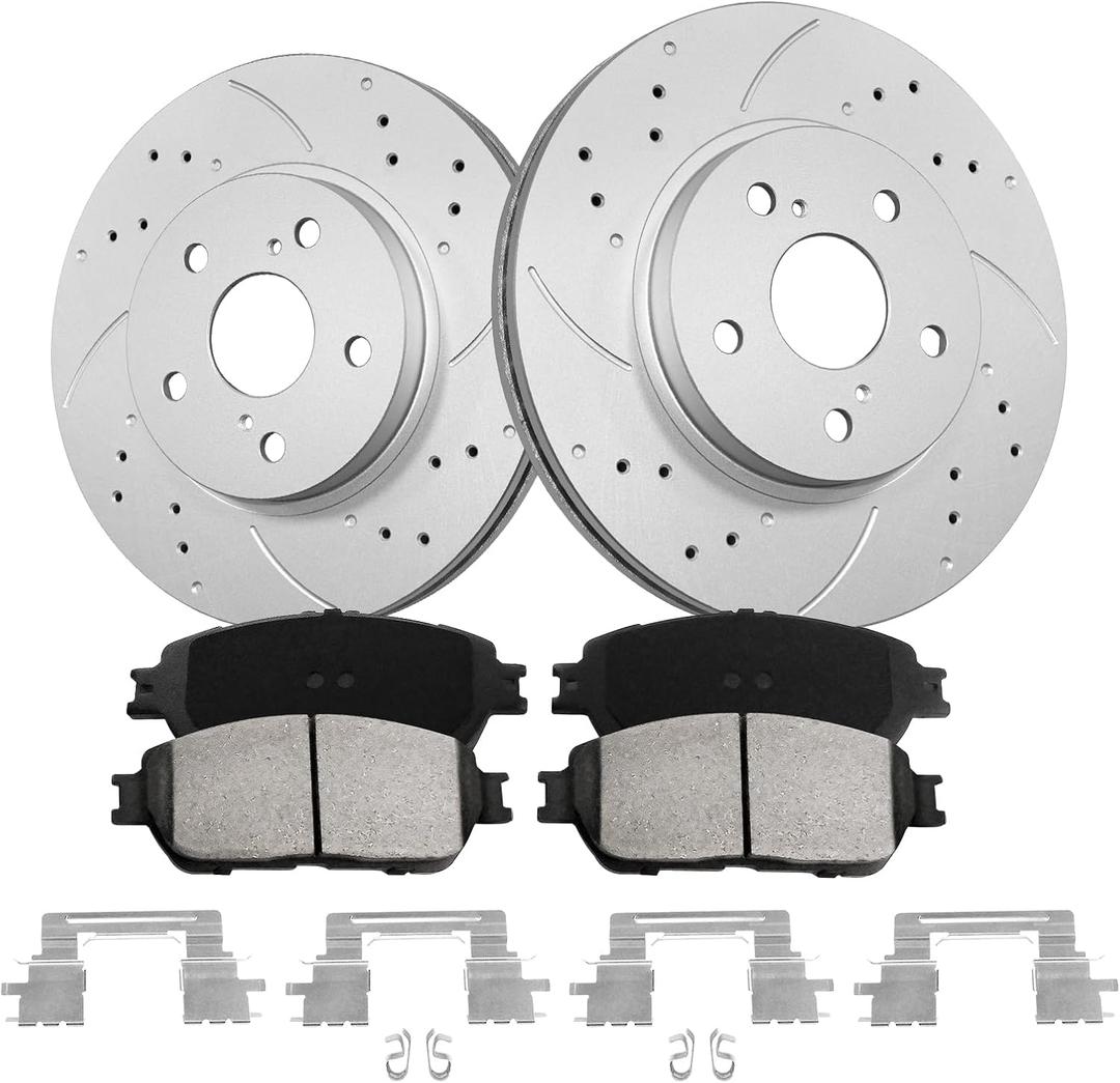 Anpulsero Front Brake Kit, Drilled and Slotted Brake Rotors Brake Pads Compatible with 2004-2010 Toyota Sienna, 2005-2006 Toyota Camry (SE XLE V6 Models ONLY)| Anti-Rust Geomet Coated |296mm(11.7in)