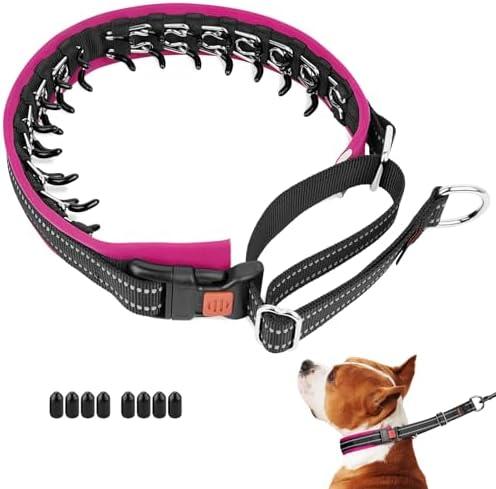 Mayerzon Martingale No Pull Collar for Medium Large Dogs, Patented Anti Pull Dog Collar with Buckle for Walking Training, with Neoprene Padding and Reflective Stitching, Adjustable(Hot Pink, L)