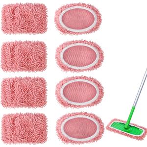 2 x 4Pcs Reusable Microfiber Mop Pads Compatible with Swiffer Sweeper, Replacement Wet Mopping pad Refills & Washable Dry Sweeping Cloths for Surface/Hardwood Floor Cleaning（Pink）
