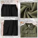 HINTINA Toddler Little Boy Corduroy Button Down Jacket T-shirt Cargo Pant 3 Pieces Outfits Set (M)