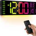 JALL 13" Large Digital Wall Mount Clock, Count Down Timer, Alarm, Big LED, DST, Temperature for Living Room Classroom Desk, Xmas, Birthday Gift for Senior Mom Dad, White (Black)