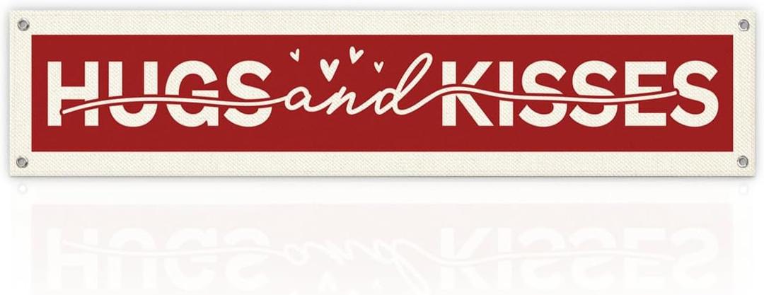 5 x Valentines Day Home Decor Banner, Hugs and Kisses Romantic Quote Sign, Red Hanging Wall Door Decoration for Bedroom Living Room, Sweet Valentine Decorations Gift, 48x9 Inches