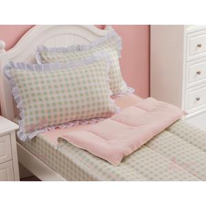 Meeting Story 3pcs Zipper Bedding Twin Kids Pink Bow Checked Plaid Comforter Set for Girls(Pinkgreen,Twin)