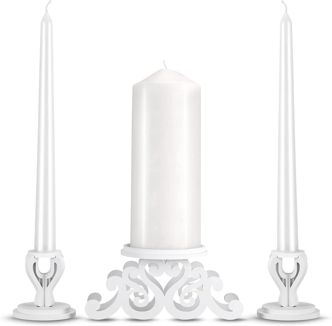 Unity Candle Holder - Unity Candles Stand for Wedding Ceremony Set - Pillar Taper Candle Holders for Weddings Centerpiece Decoration,Bridal Shower(Candles not Include) (White)