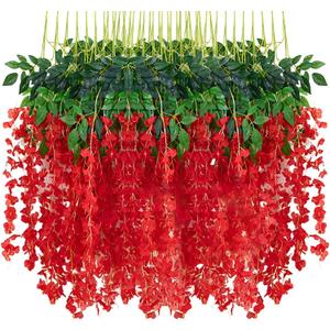 24pcs Wisteria Hanging Flowers,3.6 FT Fake Wisteria,Artificial Wisteria Hanging Flowers Wisteria Garland Arch Silk String for Wedding Garden Party Outdoor Home Wall Decoration (24pcs red)
