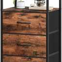 Somdot Nightstand with 3 Drawers, Dresser with Fabric Bins for Bedroom, Hallway, Entryway, Night Stand Bedside Table Furniture, Sturdy Steel Frame, Wooden Top, Easy Pull Fabric Bins, Wood Grain Print