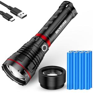 SKYFIRE Rechargeable Flashlights High Lumens 40000mAh with Ignition Lens,Super Bright Flashlight with Shoulder Straps,11Mode Led Tactical Flash Light for Outdoor Essentials&Home Emergencies-Upgraded