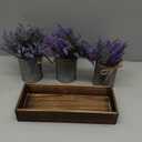 Set of 3 Small Potted Plants Arrangement Artificial Lavender Flower Plants in Rustic Galvanized Metal Pots with Decorative Wood Tray for Farmhouse Table Centerpiece Windowsill Country Indoor Decor
