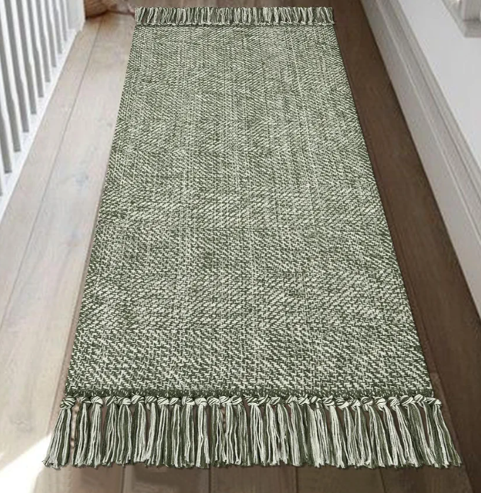 2 Pack Collive Hallway Runner Rug, 2' x 6' Hand-Woven Reversible Washable Entryway Rug, Olive Green/Cream Cotton Modern Farmhouse Laundry Room Rug Long Carpet for Bathroom Sink Foyer Bedroom