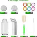 12 oz Glass Juice Bottles with Lids 6 Pack | Reusable & Leakproof Juicing Jars with Airtight & Sipping Lids, Straws & Brushes for Travel, Office, Home, Gym