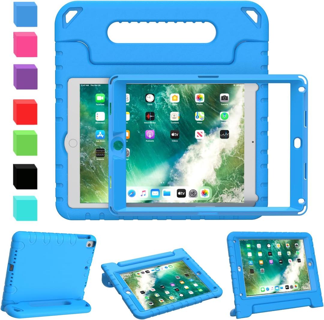 AVAWO Kids Case for iPad 9.7 inch (2018/2017 Model) 6th/5th Generation, iPad Air 2 Cover with Built-in Screen Protector, Durable Lightweight Shockproof Handle Stand for Toddlers, Blue