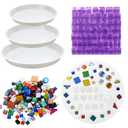 5 Pcs 3 Size Stepping Stone Kit for DIY Outdoor Garden Stepping Stone Includes Cement Molds Mosaic Tiles and Concrete Letter Stamps No Concrete Mix(White)