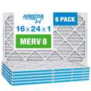 Aerostar 16x24x1 MERV 8 Pleated Air Filter, AC Furnace Air Filter, 6 Count (Pack of 1) (Actual Size: 15 3/4"x 23 3/4" x 3/4")