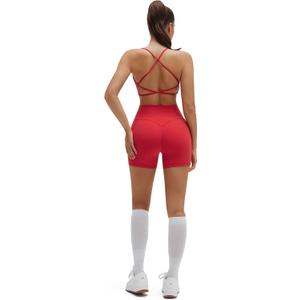 SUUKSESS 2 Piece Workout Sets for Women Open Back Sports Bra High Waist Biker Shorts with Pockets Scrunch Booty Lift Gym Sets (Red, M) (Red, M)