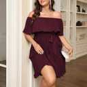 SCOMCHIC Women's Plus Size Cocktail Dress Off The Shoulder Flowy Pleated Wedding Guest Party Short Dress