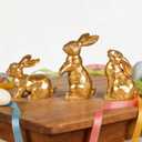 2 x Easter Bunny Decorations,Vintage Gold Rabbit Figurine, Small Resin Bunnies for Home Spring Farmhouse Decor (Gold Faceted-3PCS)