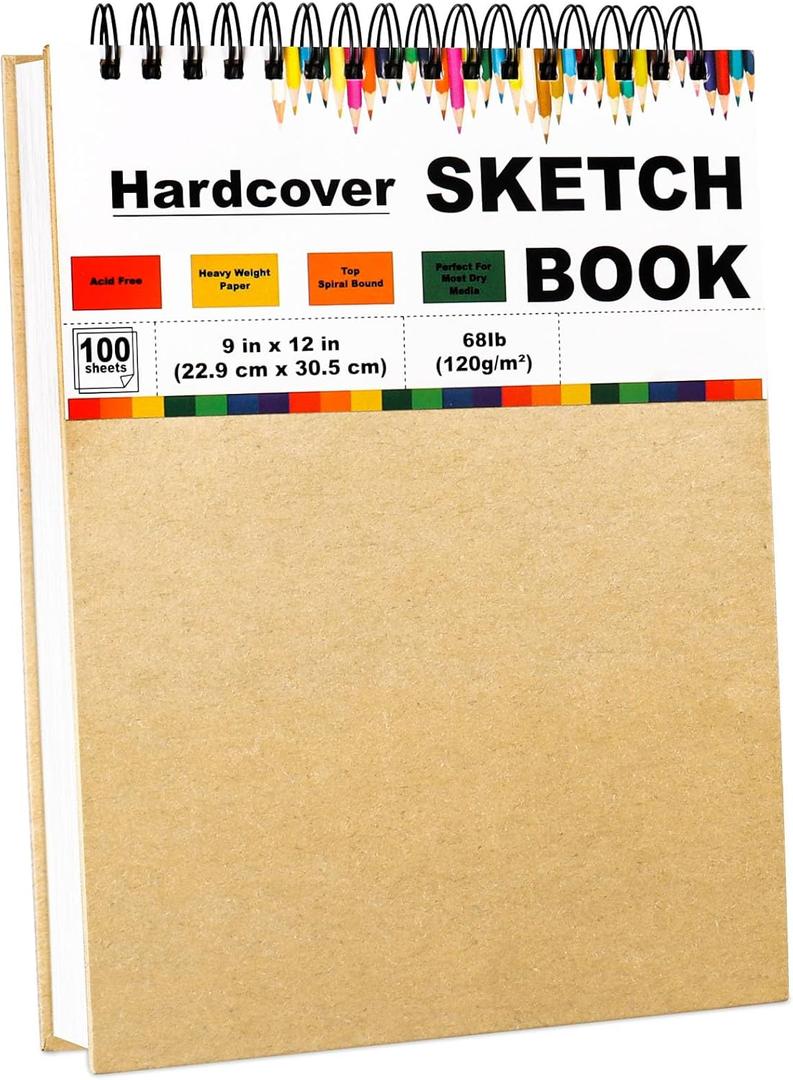 9"x 12" Sketch Book, Top Spiral Sketchbook, 100 Sheets Sketch Pad(68lb/120gsm) Acid Free Drawing Paper Pad, Artist Sketchbook for Drawing, Drawing Notebook for Kids, Illustration, Graffiti