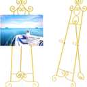 Gold Easel Stand for Sign, Vintage Decorative Adjustable Floor Metal Display Easel with Chain Support for Wedding Signs, Art, Posters, Pictures, Welcome Signs, Suitable for Home, Parties, Galleries