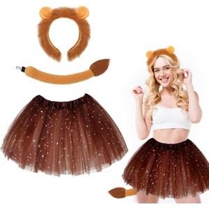 Newcotte 3 Pcs Halloween Costume Animal Tutu Ears Headband Tail Fancy Dress Costume Kit for Youth Adult Halloween Cosplay