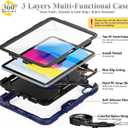 SEYMAC stock Case for iPad (A16) 11th/10th Generation 11''/10.9'' 2025/2022, Full-Body Drop Protection Case with Screen Protector &360 Rotate Hand Strap/Stand, Navy Blue