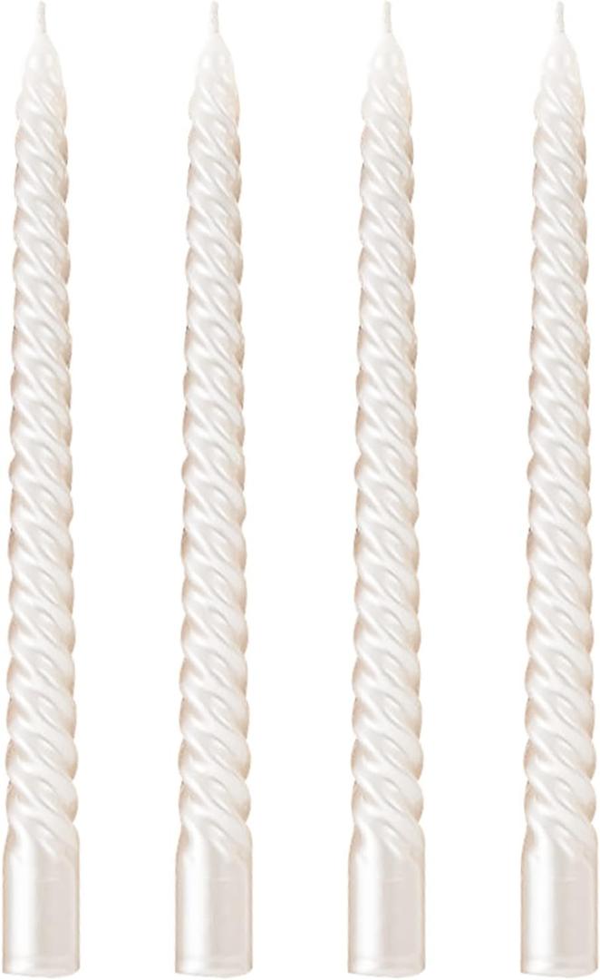 Taper Candles,10 inch-Set of 4 Metal StyleTapered Candles, Long Candle,Tall Candlesticks, Long Candle Sticks,Spiral Taper Candle,Home Dinner, Party, Wedding, Halloween (4, White, 10 inch)