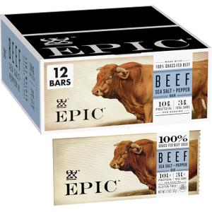 EPIC Protein Bars, Beef Sea Salt Pepper, Keto and Paleo Friendly, 1.3 oz, 12 ct (EXP 04/07/27)