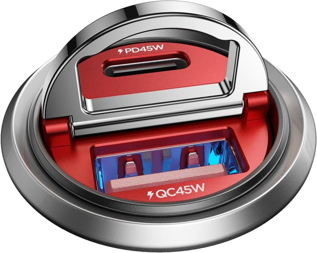 MRGLAS 2-Pack 90W USB C Car Charger,[Super Mini Metal] Car Charger Fast Charging Adapter PD+QC3.0 Dual Port Type C Car Cigarette Lighter USB Compatible iPhone 16 15 14 Pro Max iPad S25-Red